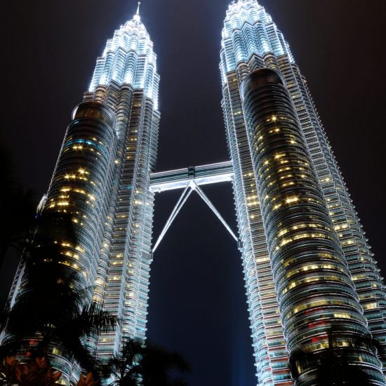 451m Petronas Towers in Kuala Lumpur at night