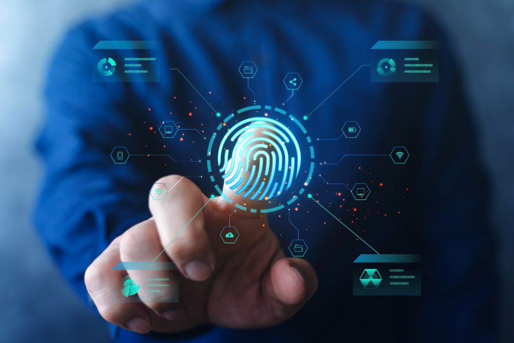 fingerprint on the screen indicating security checks.
